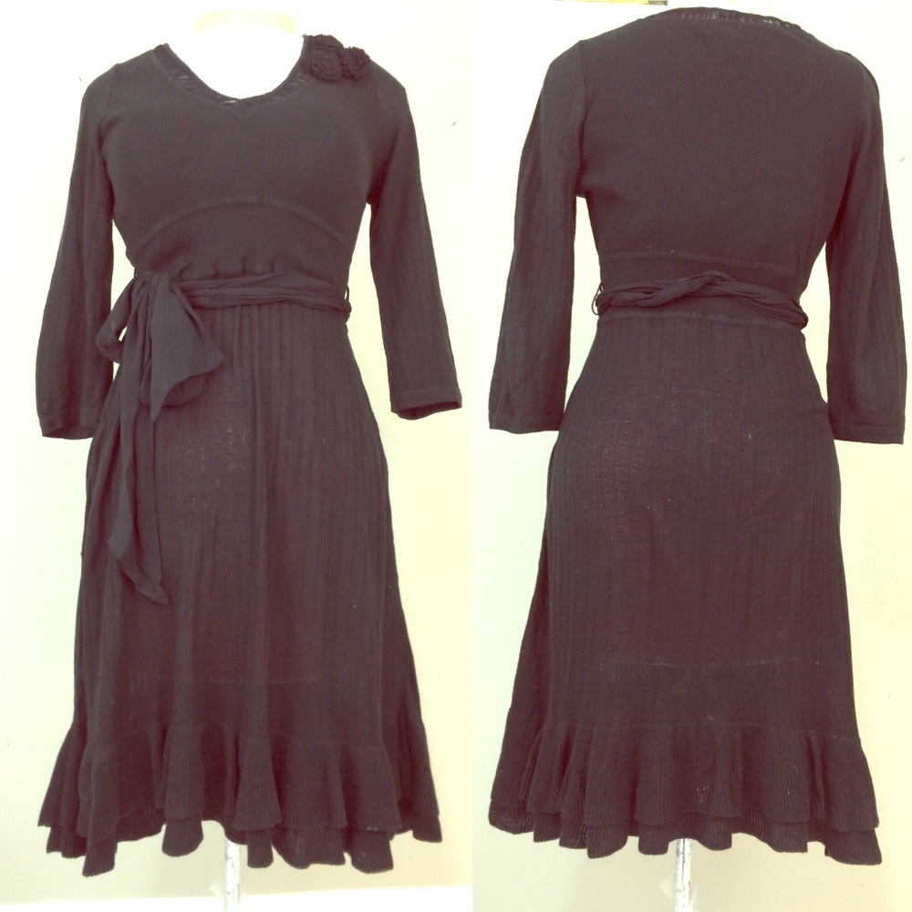 Anthropologie Viola Boho Black Dress Silk Cashmere