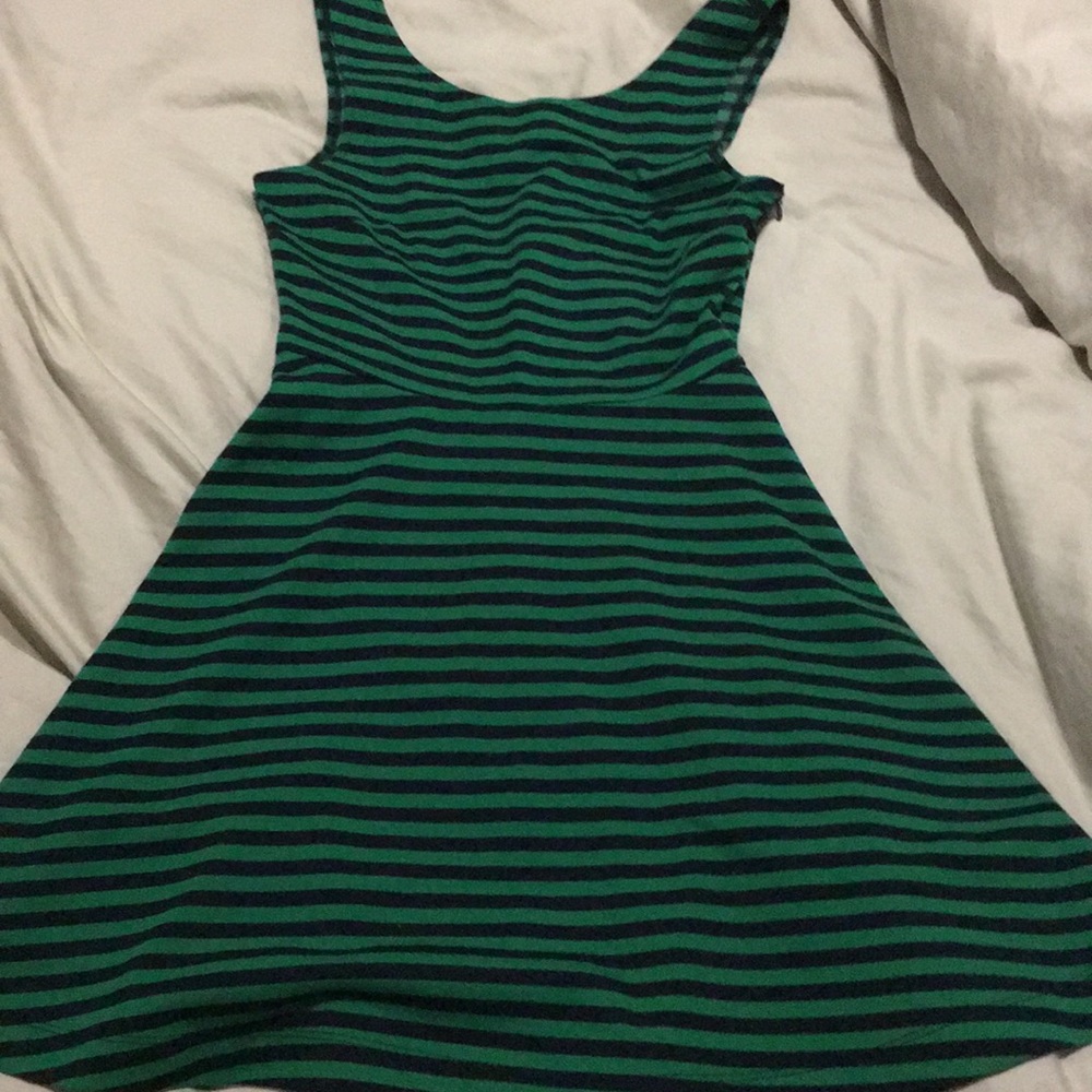 Green & navy striped skater dress