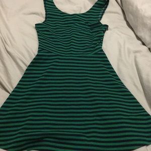 Green & navy striped skater dress