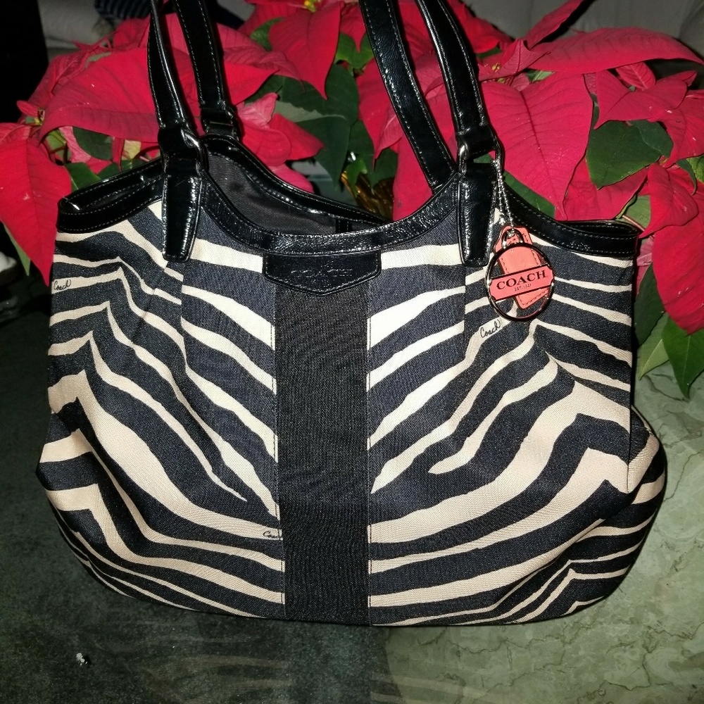 Large Coach Zebra Fabric & Leather Bag
