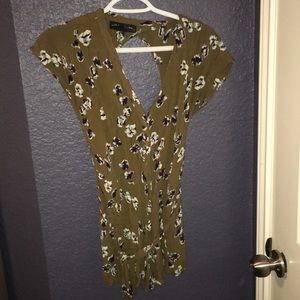 Olive romper, flower print