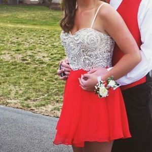 short red/silver prom dress