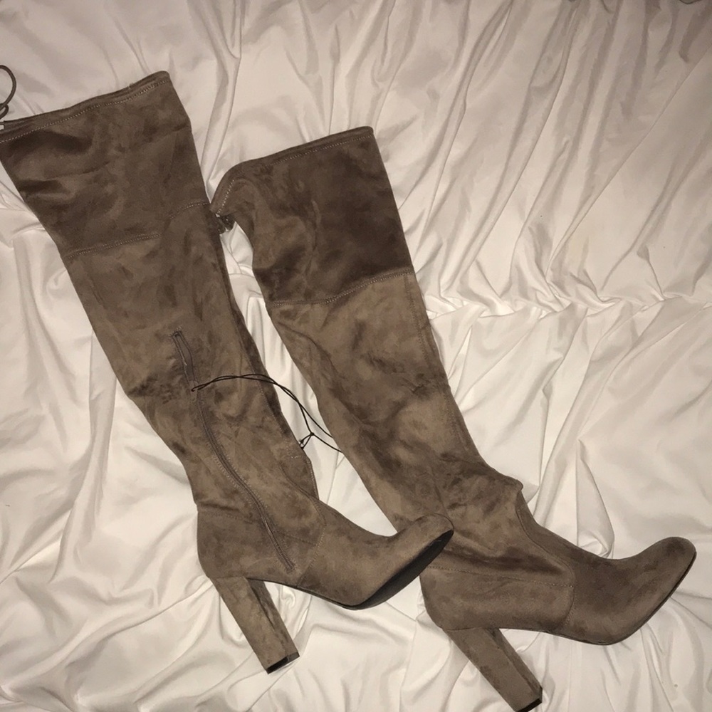 Taupe over the knee boots