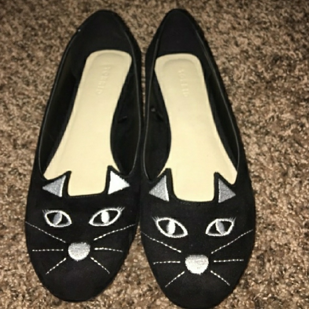 Torrid Black Kitty Ballet Flats 9W *meow*