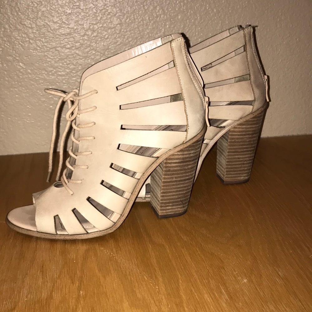 Cream lace up front heels