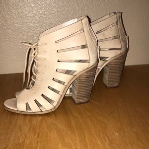 Cream lace up front heels
