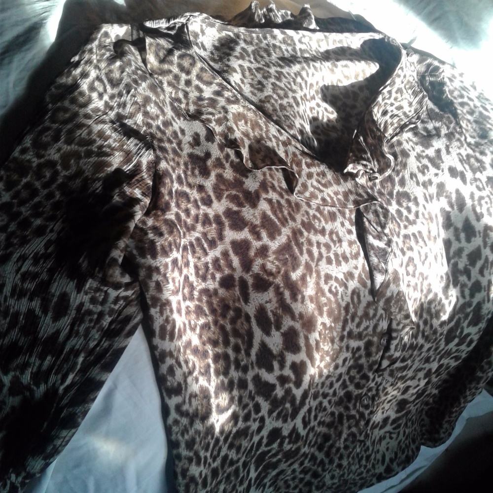 Leopard print frilled blouse.