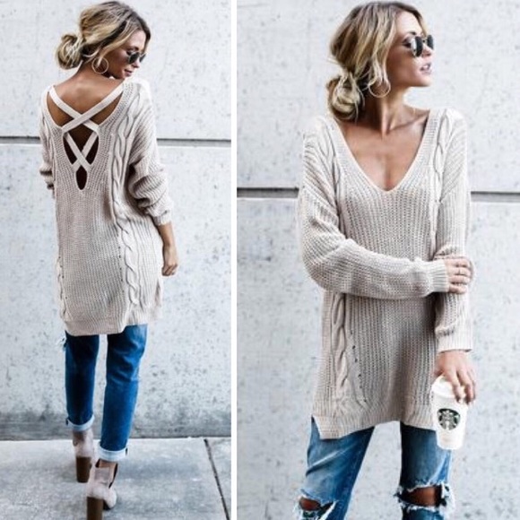 New LAST M/L Cable Knit Sweater cross back - Picture 3 of 8