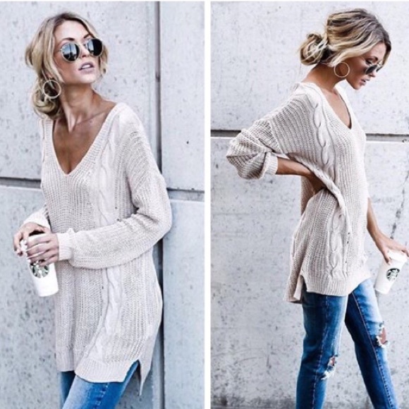 New LAST M/L Cable Knit Sweater cross back - Picture 4 of 8