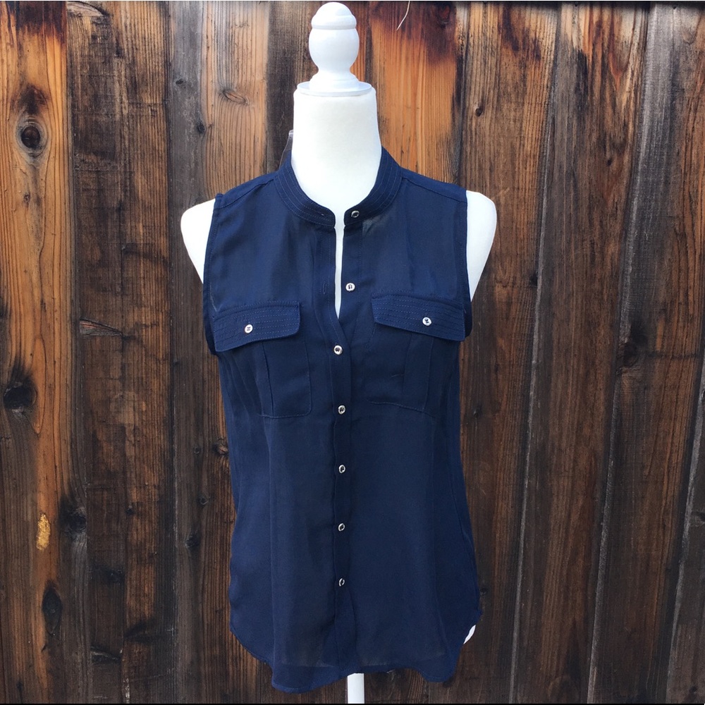 Navy Button Up Blouse