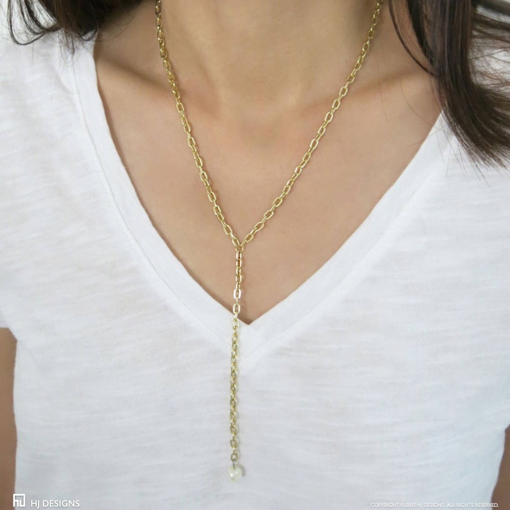Gold Statement Faux Pearl Luna Lariat