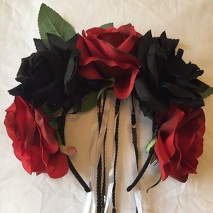 Floral Rose Black and Red Hair/Head piece