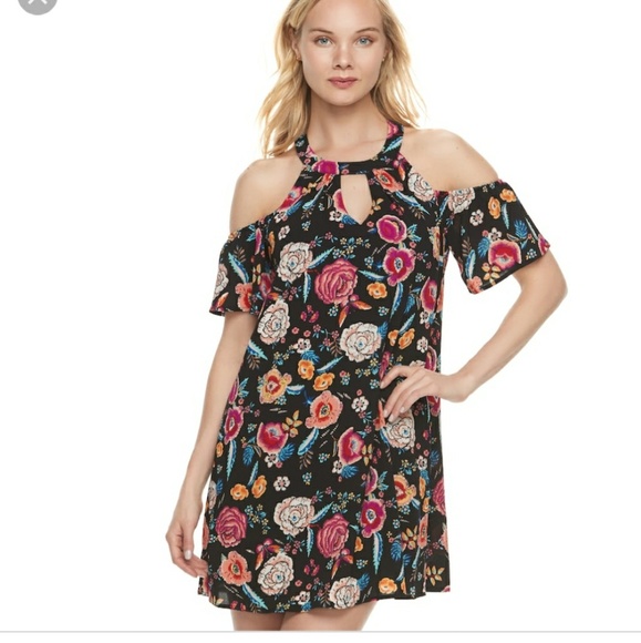 Cold Shoulder Floral Keyhole Dress Retro Vintage - Picture 2 of 8