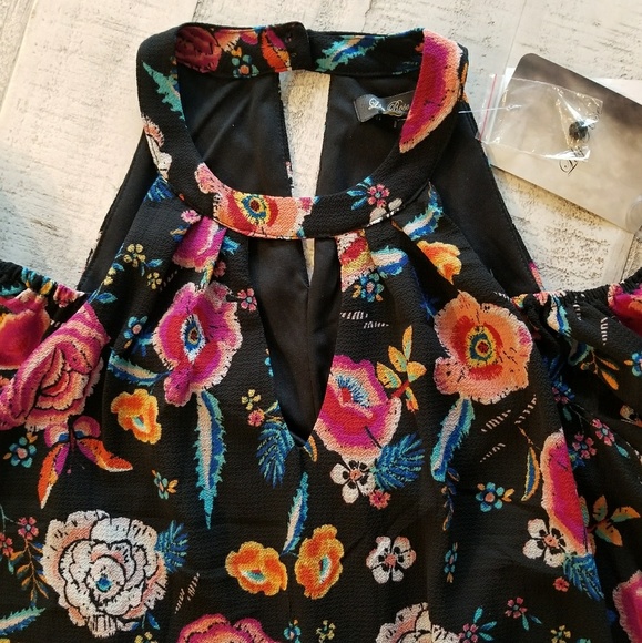 Cold Shoulder Floral Keyhole Dress Retro Vintage - Picture 6 of 8