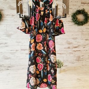 Cold Shoulder Floral Keyhole Dress Retro Vintage