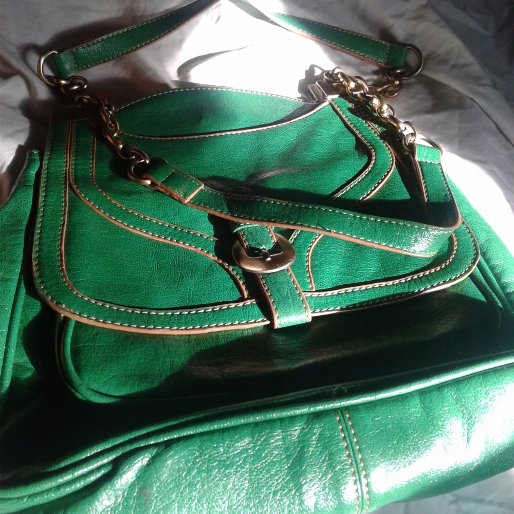 Green Purse with Gold chain strap.