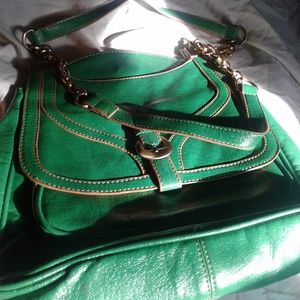 Green Purse with Gold chain strap.