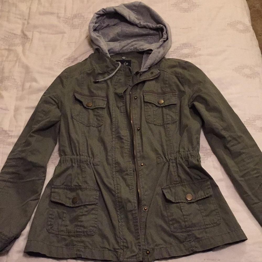 Green Utility Jacket w Removable Hood