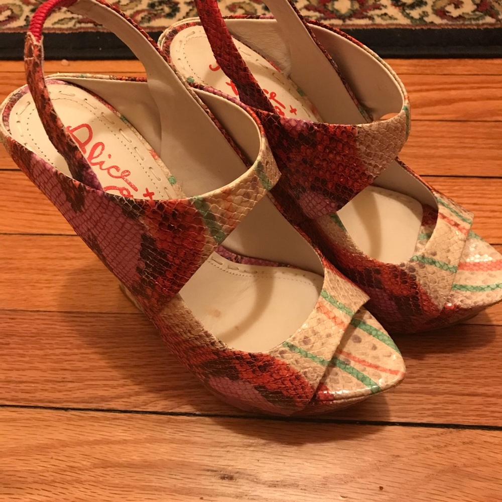 Alice+Olivia snake skin print shoes.