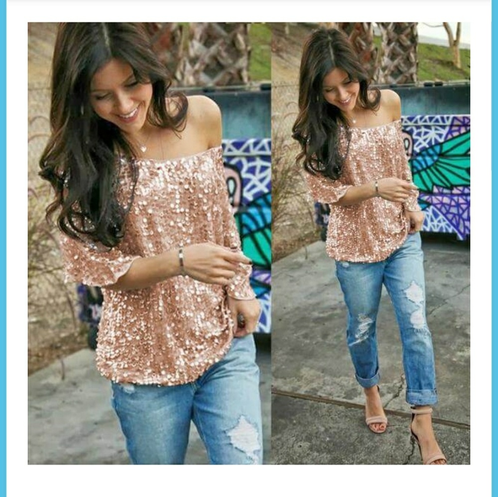 Sequins off the shoulder shirt