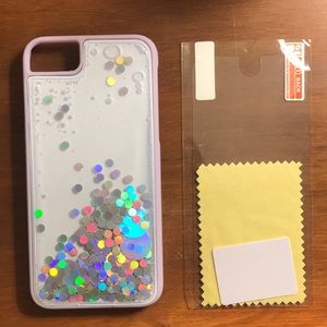 NWOT iphone 7 glitter case w/ screen protector