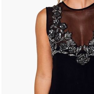 Black Floral Embellished Mini Dress