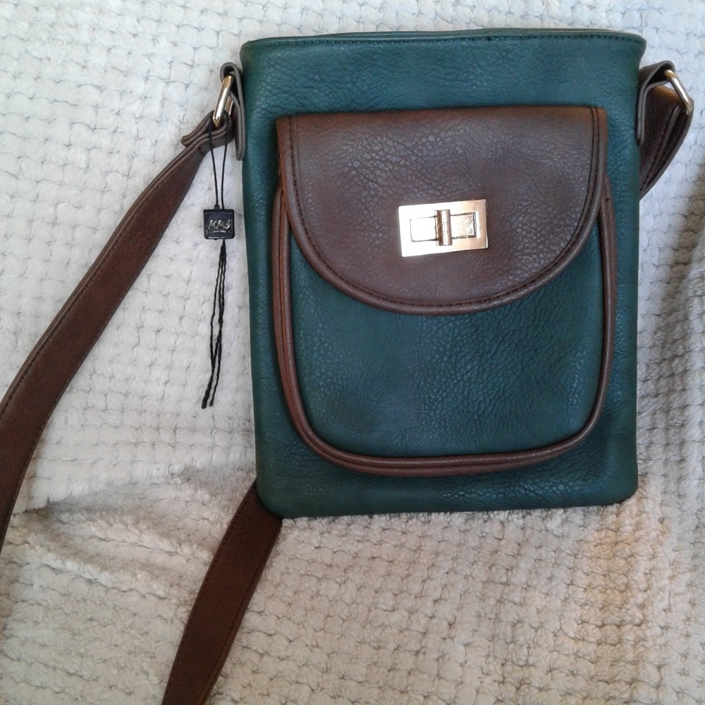 New! MMS Crossbody Purse, Bag, Green, Brown