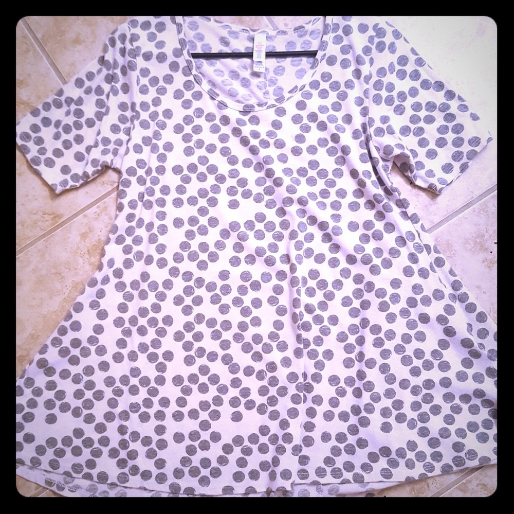 Lularoe perfect tee white with gray polka dots