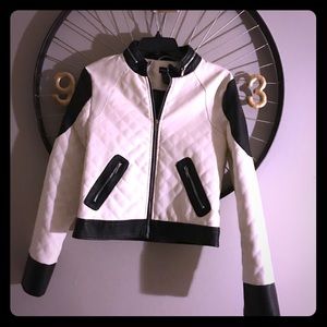 Black and white faux leather jacket