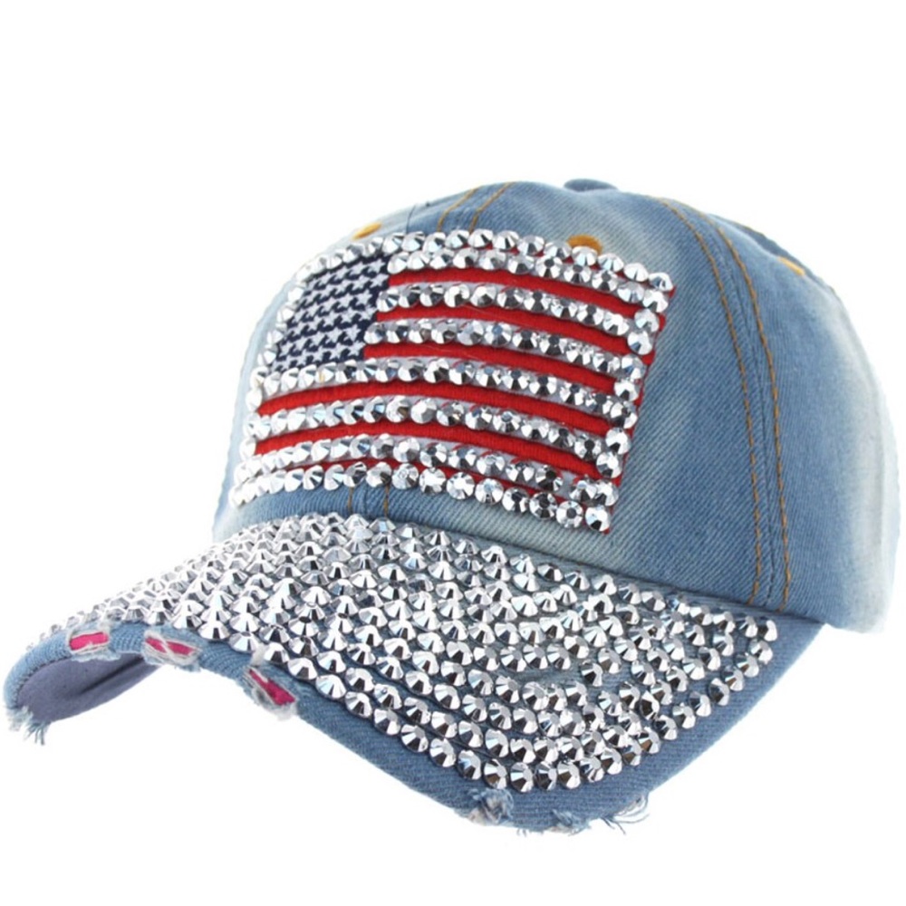 USA Flag Bling Rhinestone Baseball Cap Hats