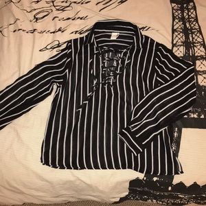 Paper crane collared long sleeve shirt