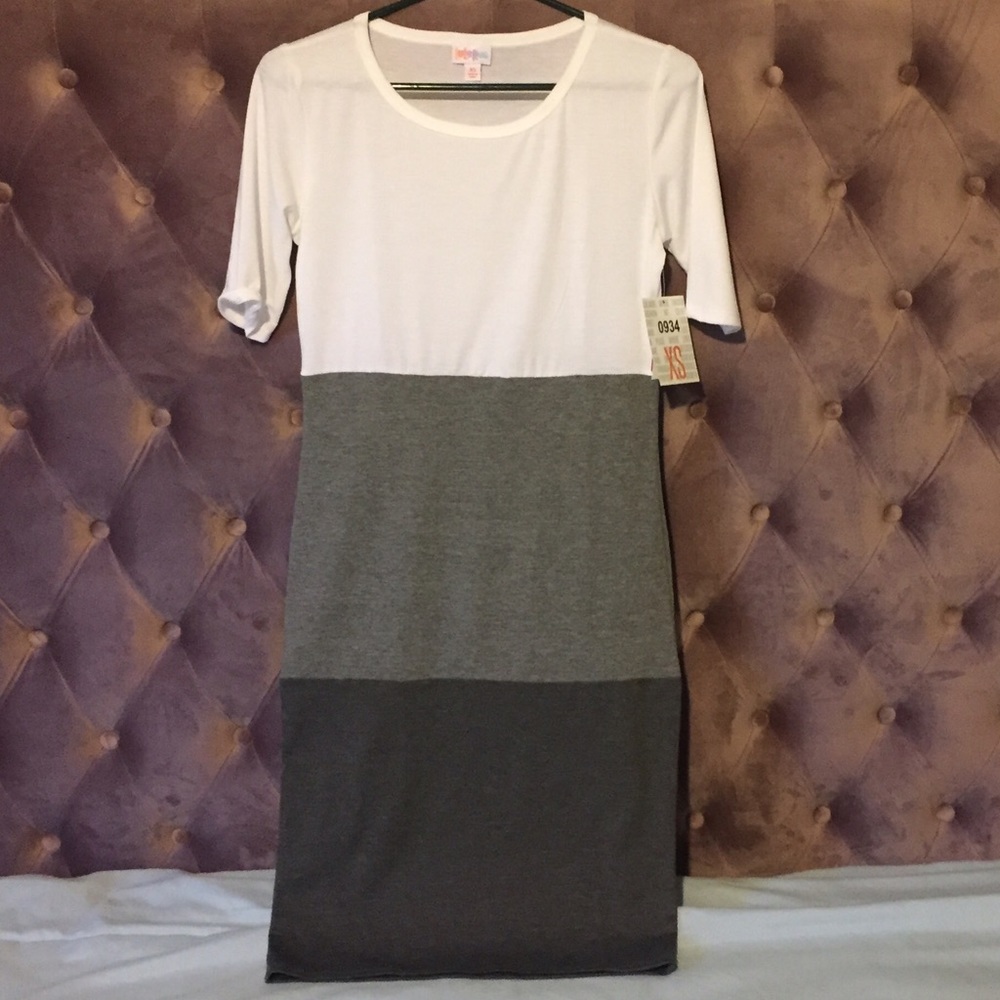 XS LulaRoe Julia Dress NWT White gray black NWT