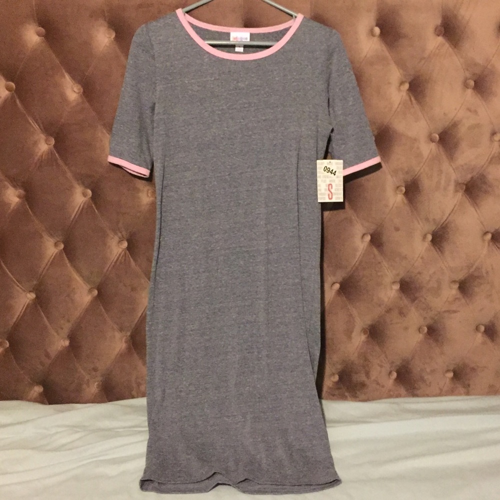 XS LulaRoe Julia Dress NWT Gray with pink trim NWT
