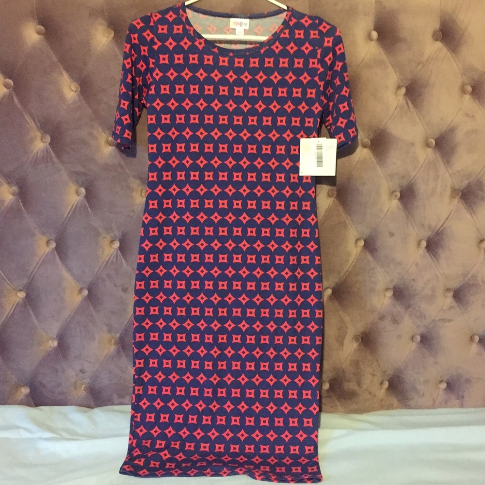 XS LulaRoe Julia Dress NWT Blue Red