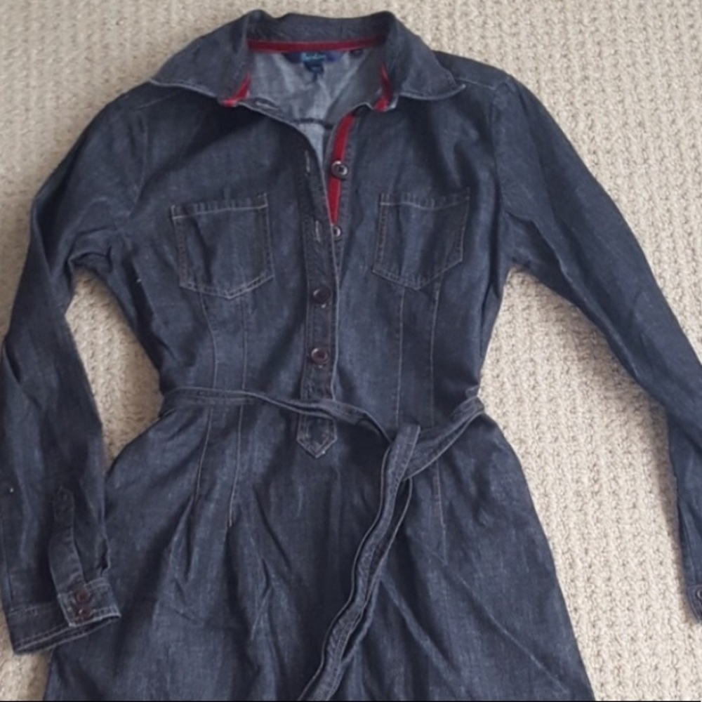 Boden denim dress with red embellishments
