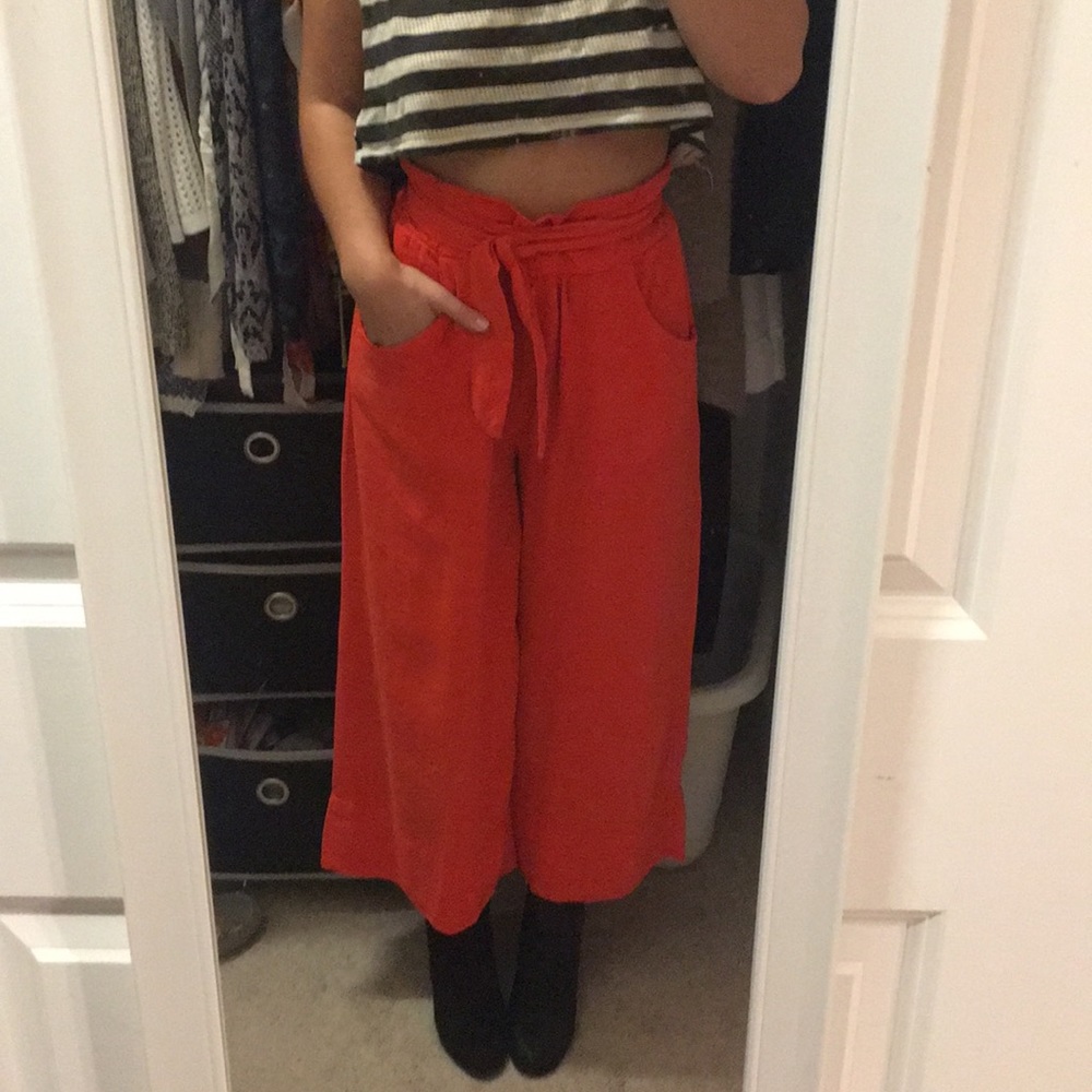 Free people wide leg crop pant orange/red size xs