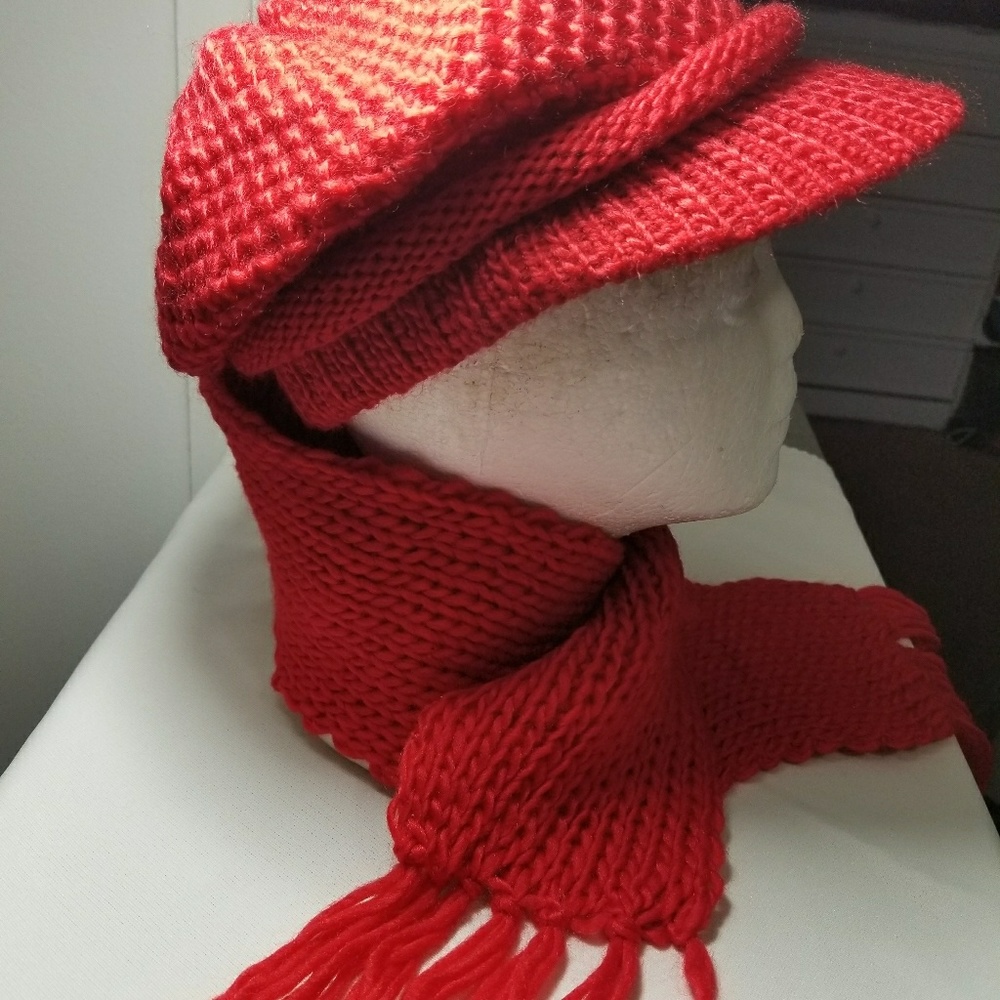 KNIT HAT & SCARF SET:  RED