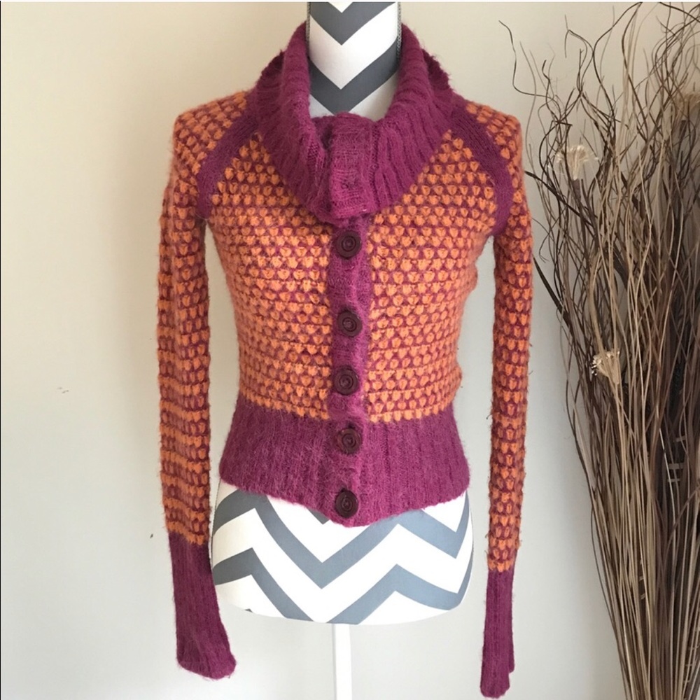 Free people colorful turtleneck cardigan sweater
