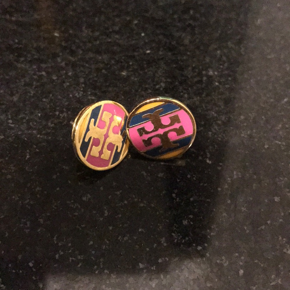 Tory burch logo striped stud earrings