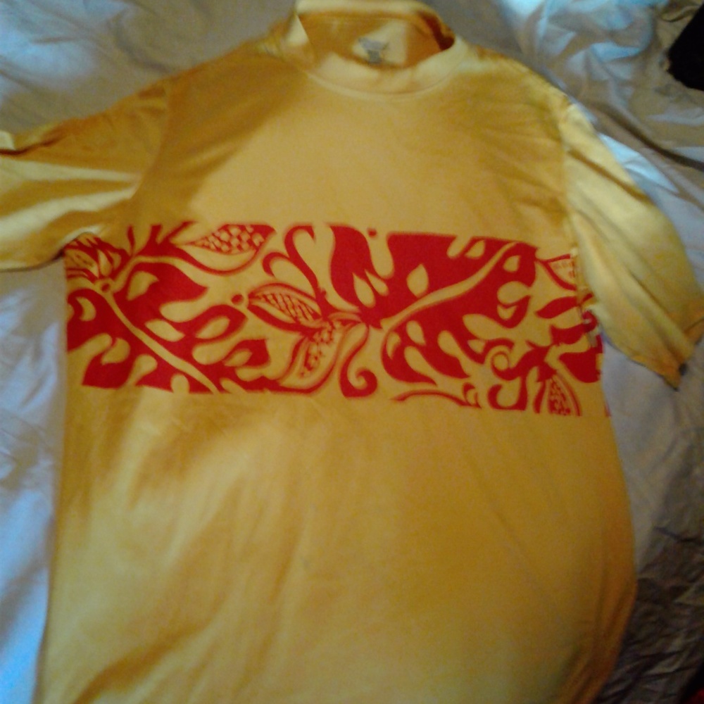 Men's Patagonia yellow and red spandex shirt.