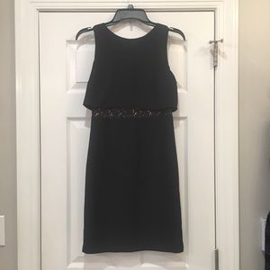 Navy pop-over dress w lace detailing