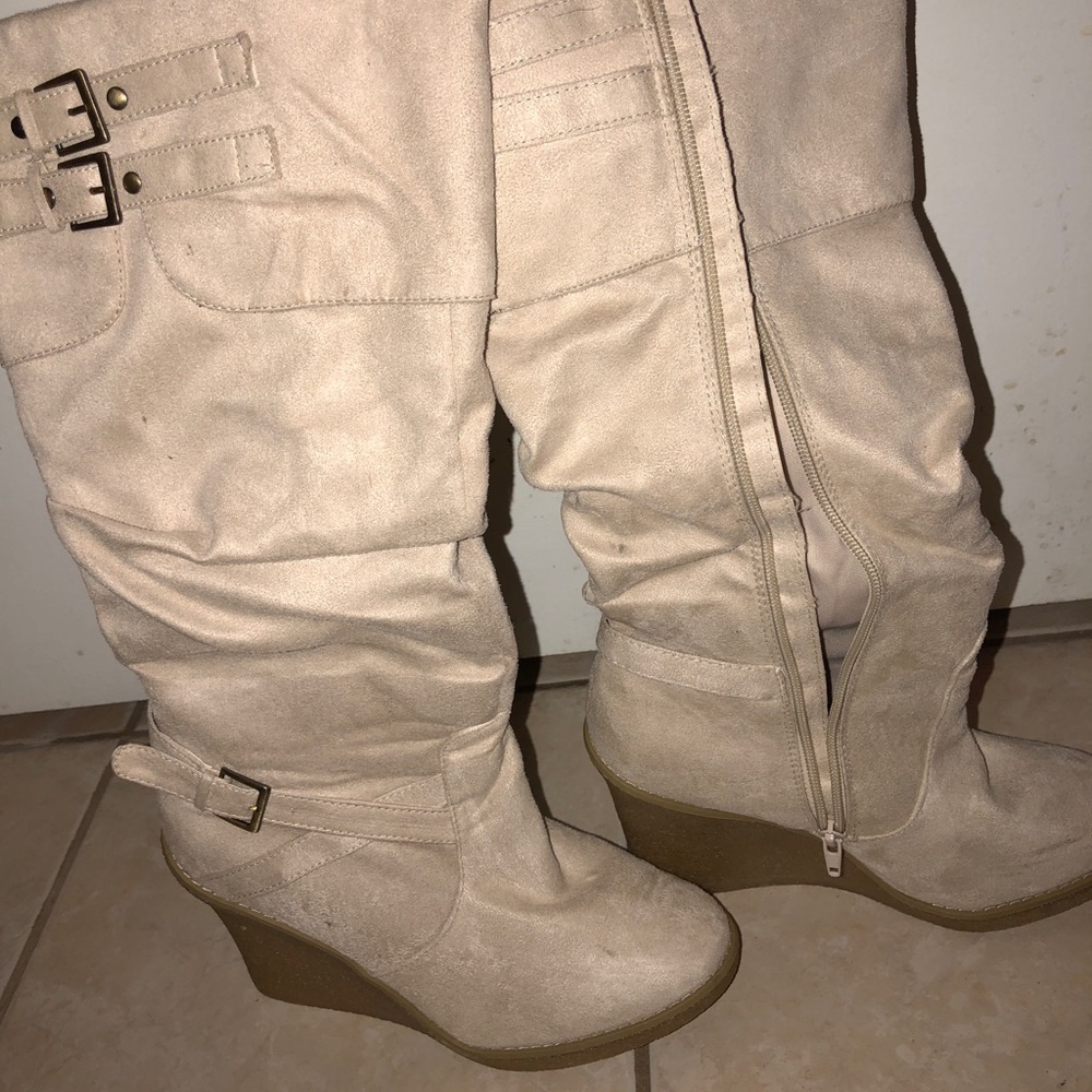 Charlotte Russe creme/suede boots with wedge