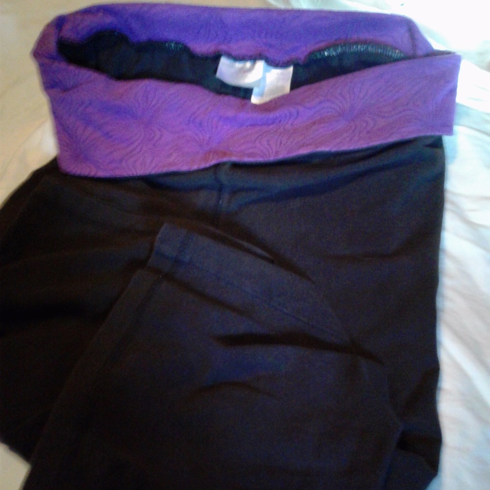 Purple and black Yoga workout pants.