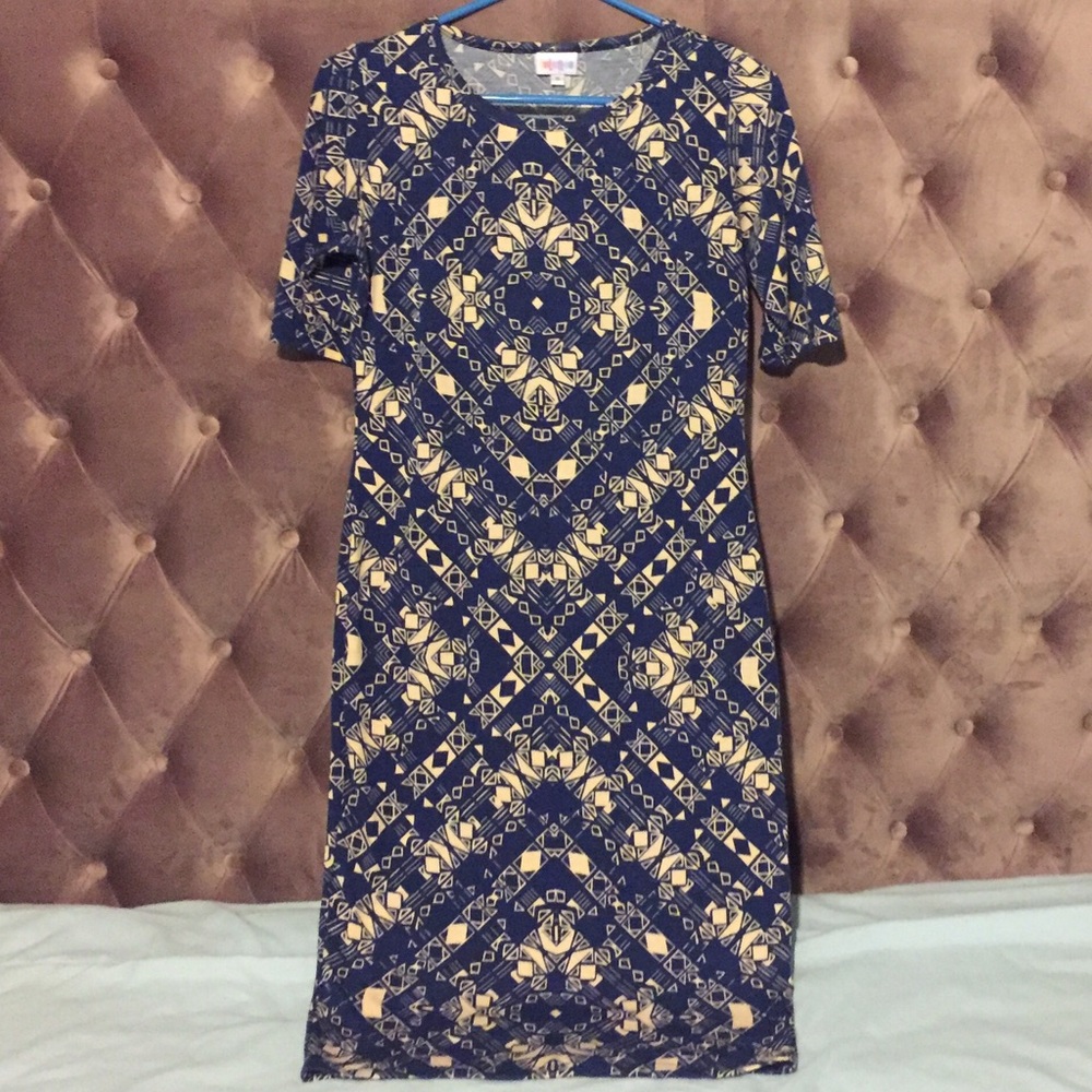 LulaRoe small Julia Dress Cream & Navy GUC