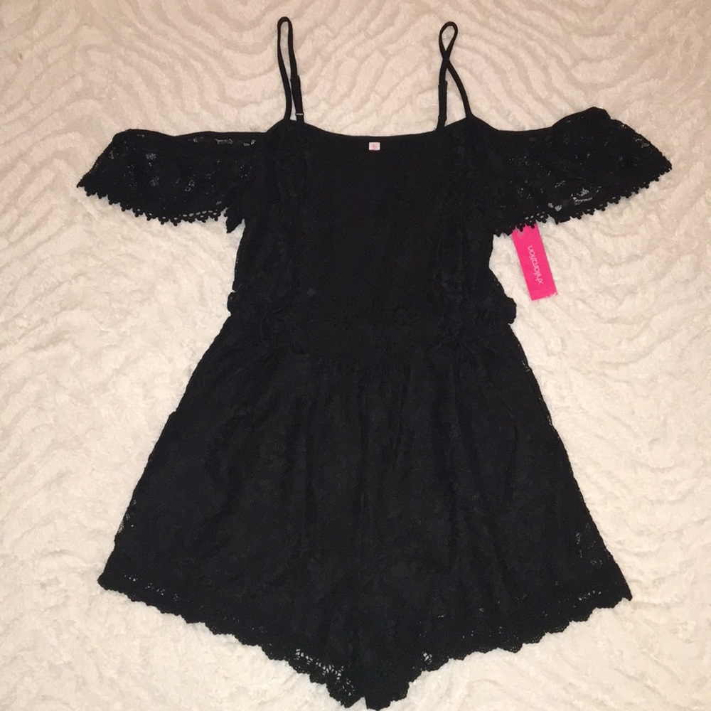 Black Lace Off The Shoulder Romper