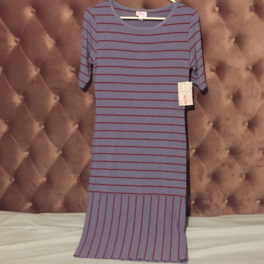 LulaRoe small Julia Dress NWT Blue Red Stripes