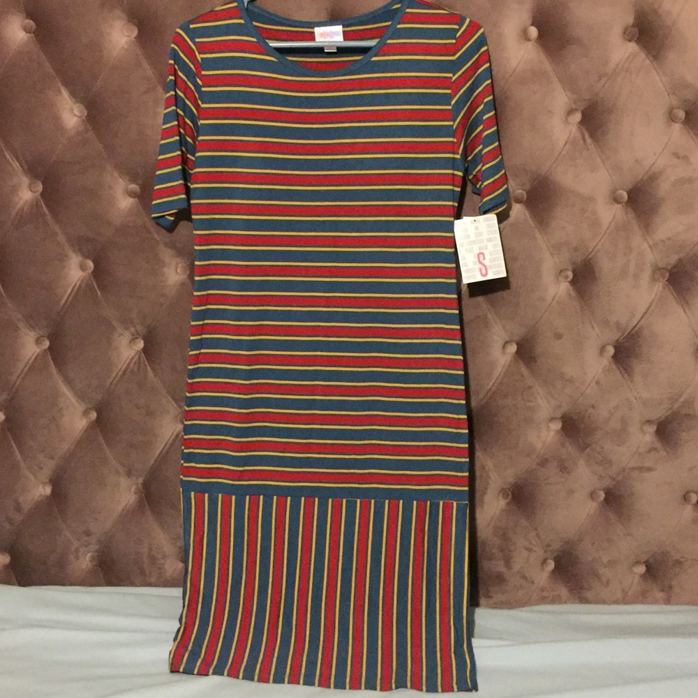 LulaRoe small Julia Dress NWT Blue Red Stripes