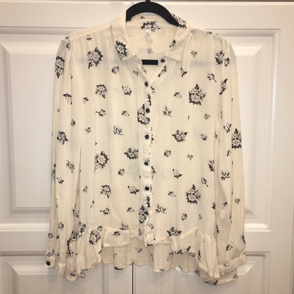 Free People Hi Lo Ruffle Top Sz S