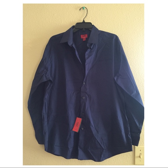 Alfani Slim Fit Stretch Blue Navy Dress Shirt - Picture 1 of 4