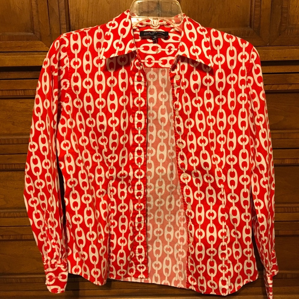 JNY Signature Red & White Chain link Print LS, S